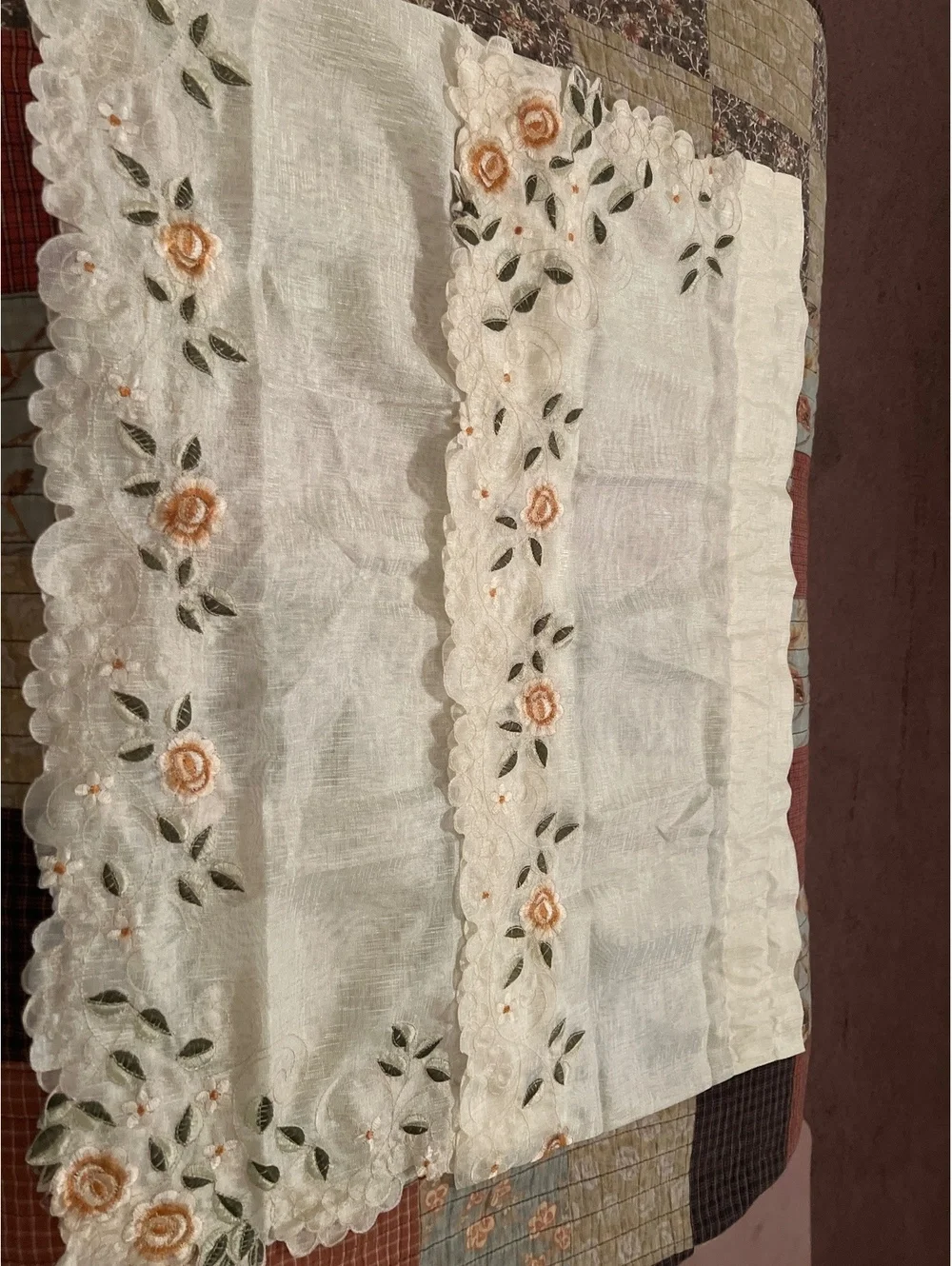 Embroidered Floral Lace Curtain Panel